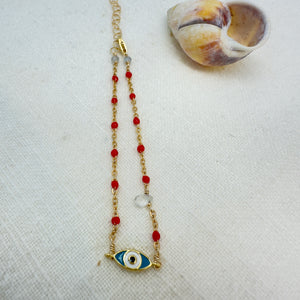 B herkimer diamond ,or Evil eye with enamel chain